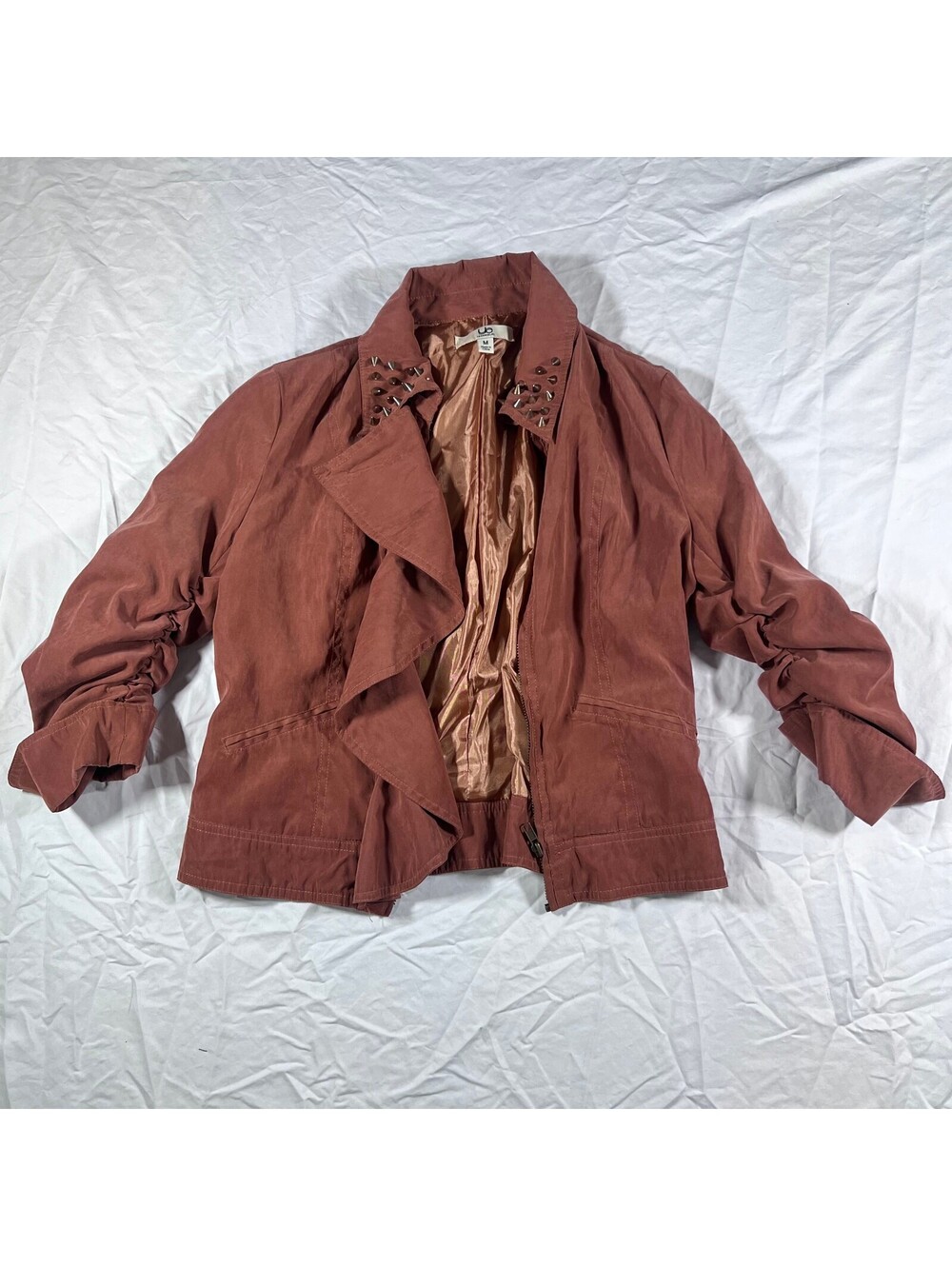 YA Los Angeles Women's M Dusty Rose Studded Collar Ruched Sleeve Jacket